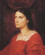 George Frederick watts,O.M.,R.A. Portrait of Lady Wolverton,nee Georgiana Tufnell,half length,earing a red dress (mk37) Sweden oil painting reproduction